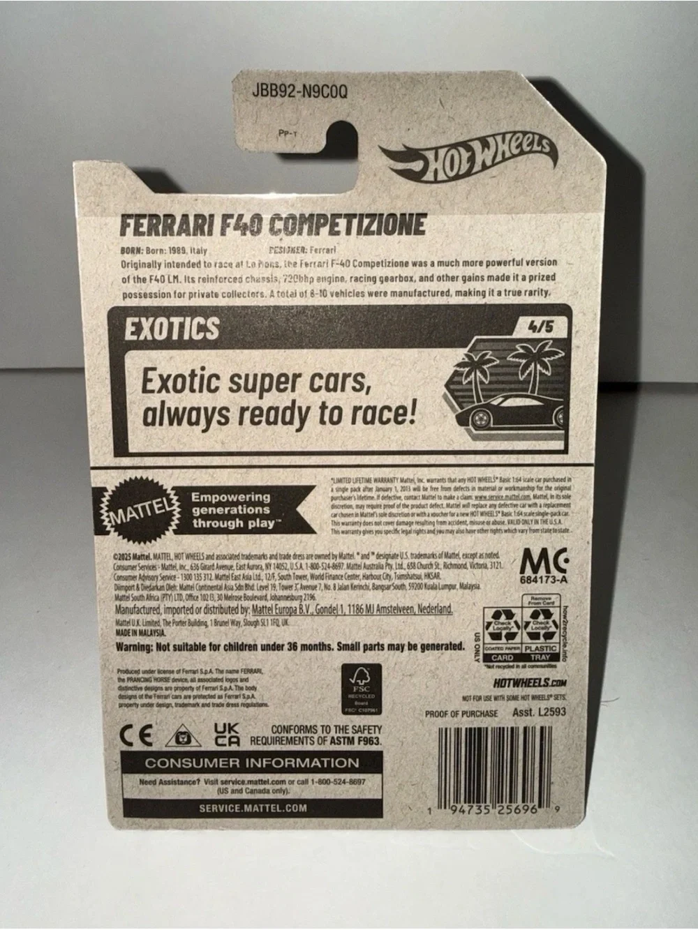 Hot Wheels 2025 Ferrari F40 Competition Yellow Exotics 4/5 198/250